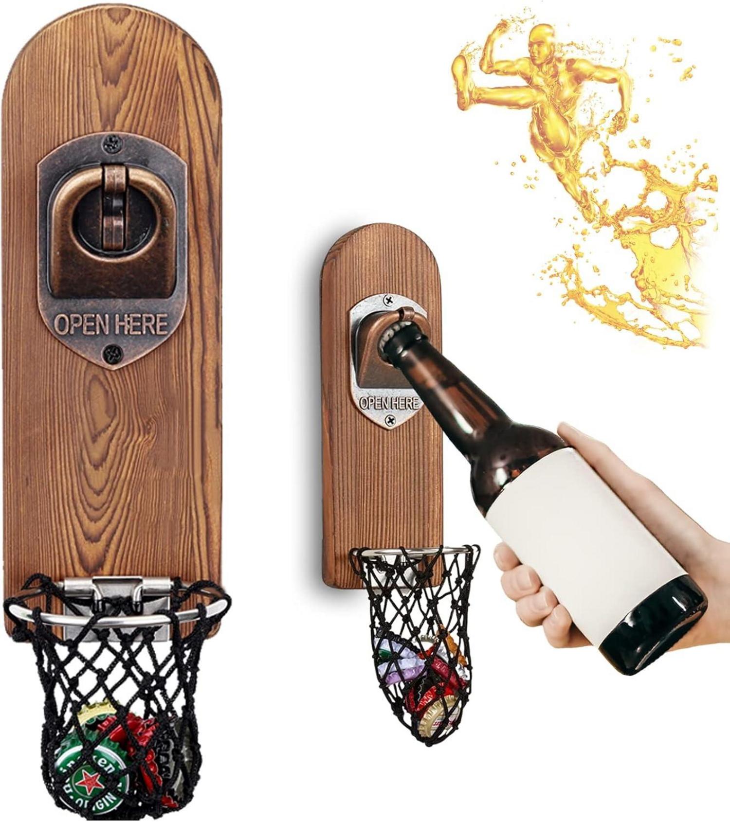Flaschenöffner Wand Magnet Vintage Holz Bieröffner Behälter