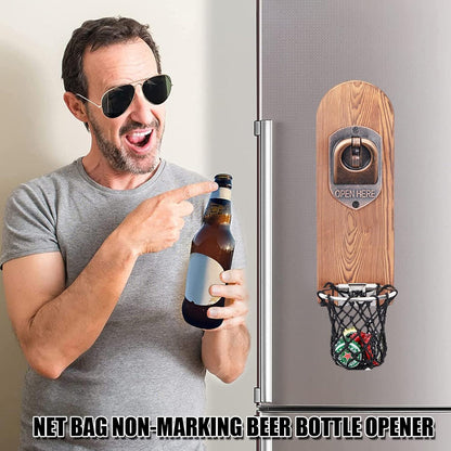Flaschenöffner Wand Magnet Holz Vintage Bieröffner Auffangbehälter