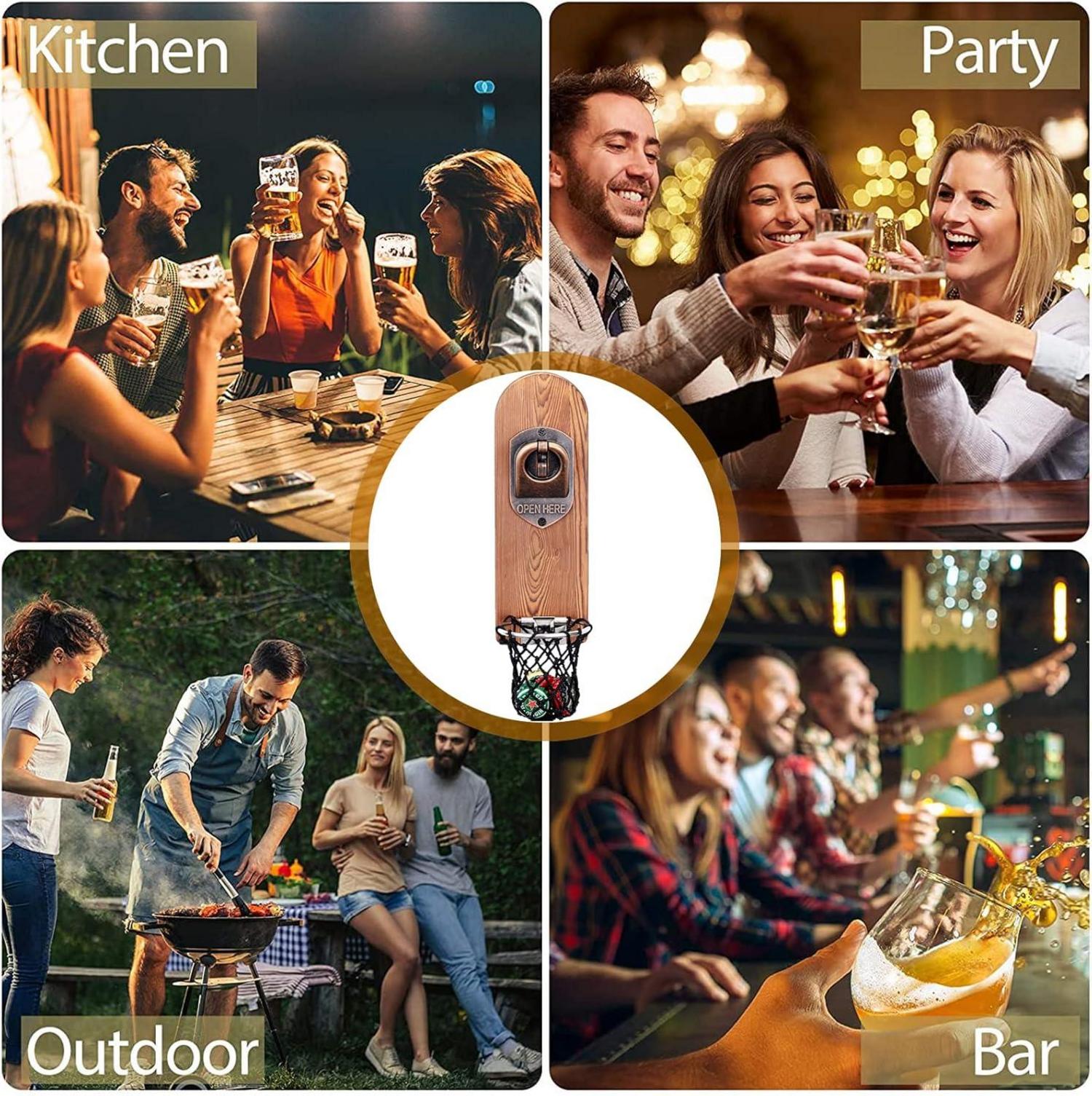 Wand Flaschenöffner Magnet Holz Bieröffner Auffangbehälter Vintage Geschenke