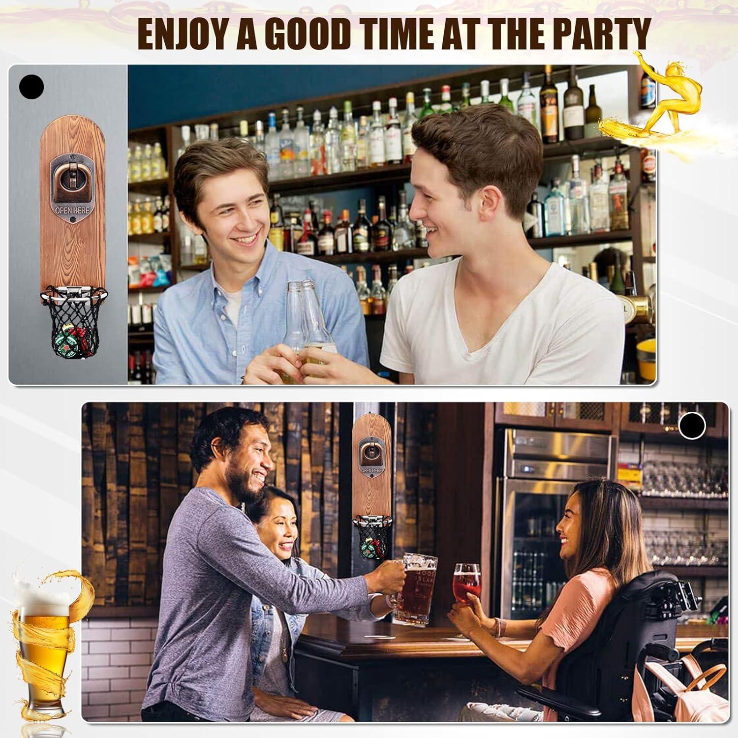 Wand Flaschenöffner Magnet Holz Bieröffner Auffangbehälter Vintage Geschenke