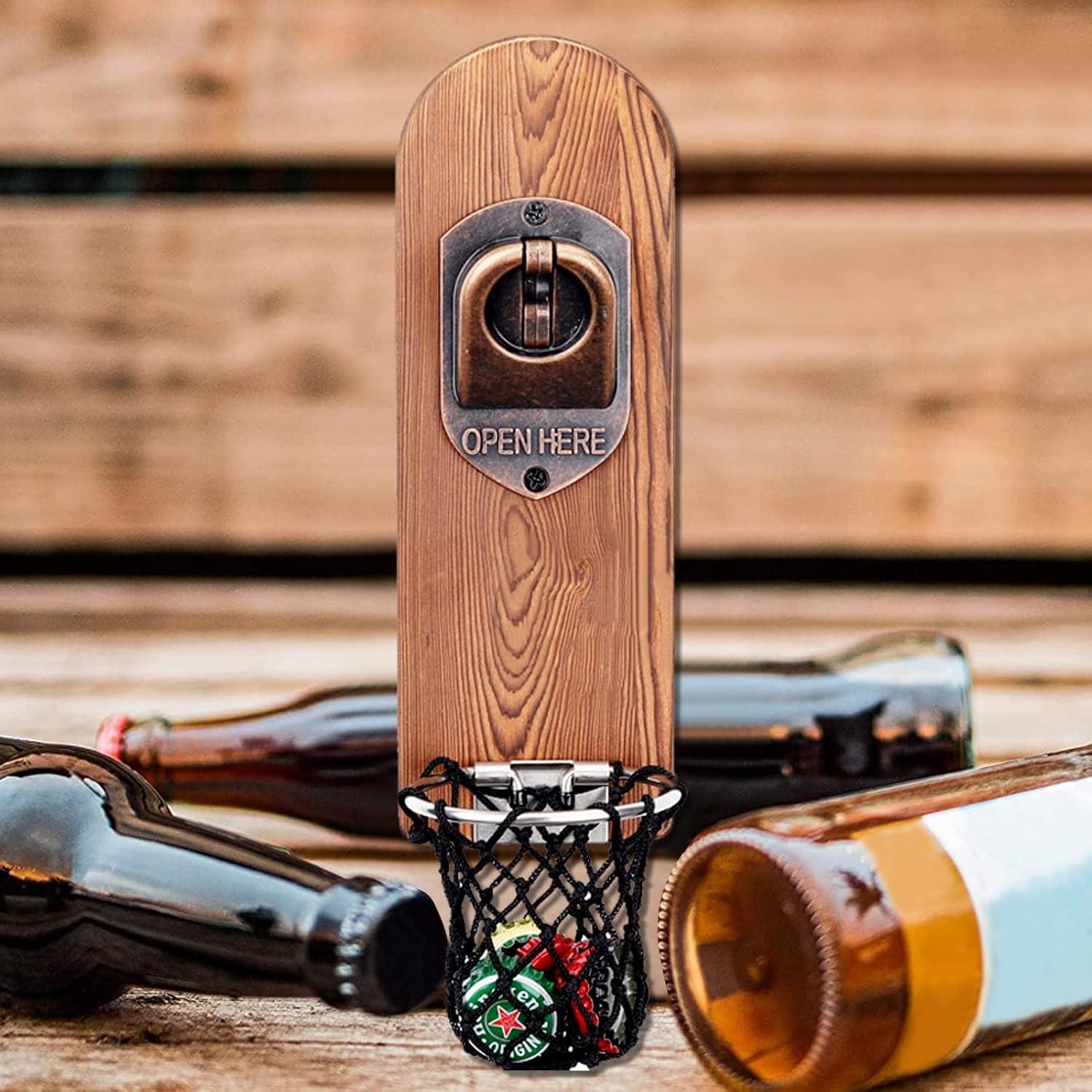 Flaschenöffner Wand Magnet Holz Vintage Bieröffner Auffangbehälter