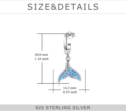 Damen-Ohrringe 925er Sterlingsilber Tropfen Dangle Ohrstecker hypoallergen Meerjungfrau-Schwanz