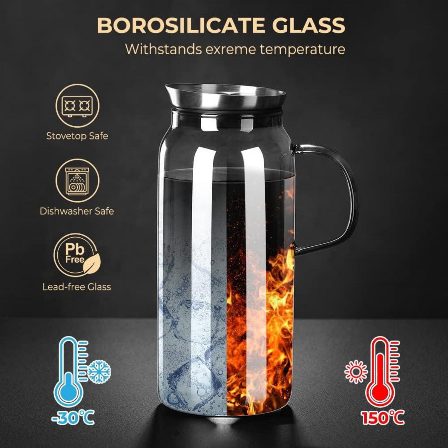 Glaskaraffe 1.5 Liter Wasserkaraffe mit Edelstahl Deckel