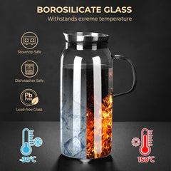 Glaskaraffe 1.5 Liter Wasserkaraffe mit Edelstahl Deckel