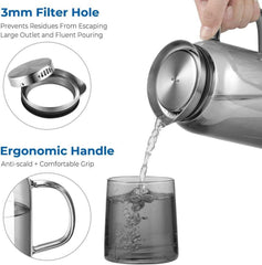 Glaskaraffe 1.5 Liter Borosilikatglas Edelstahl Deckel Schwarz