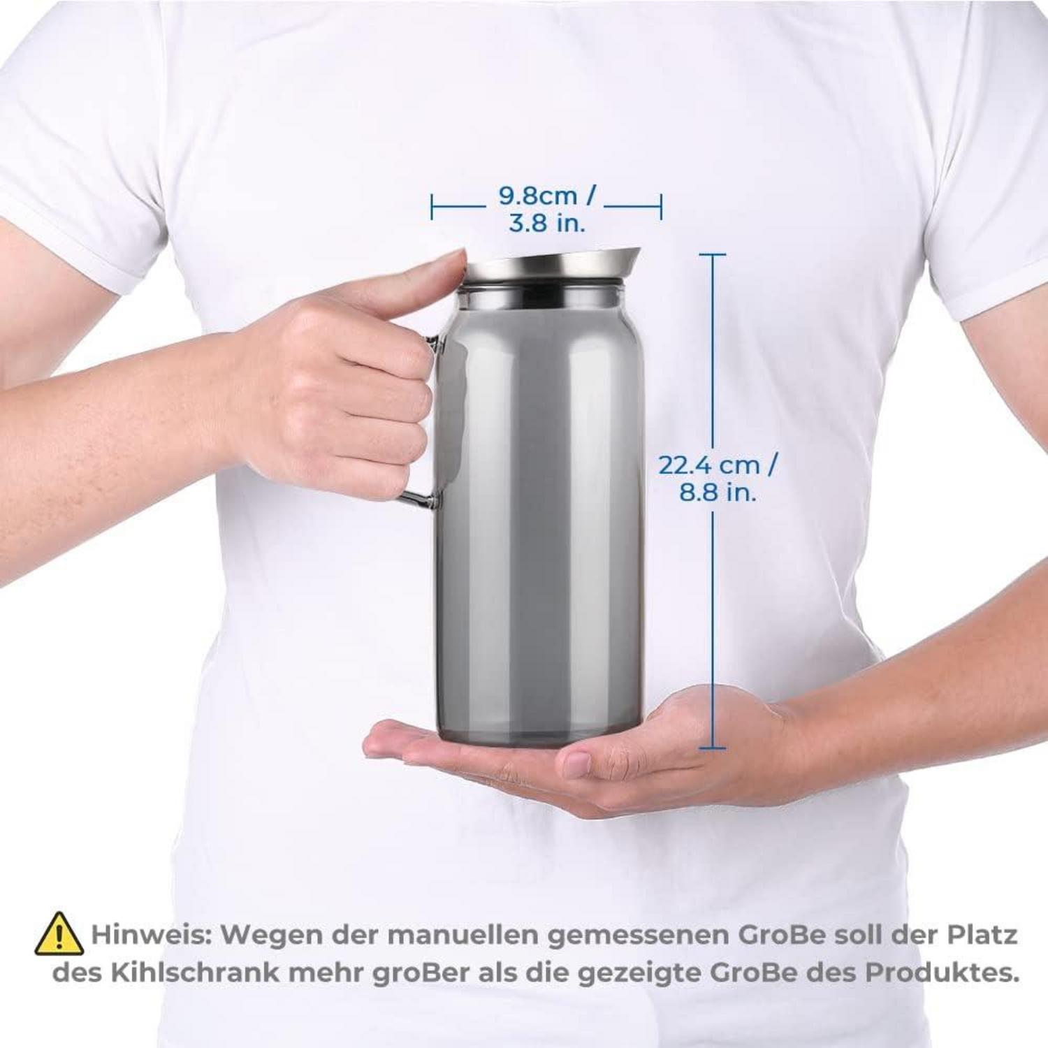 ecooe Glaskaraffe 1.5 Liter mit Edelstahldeckel - Borosilikatglas Karaffe Schwarz