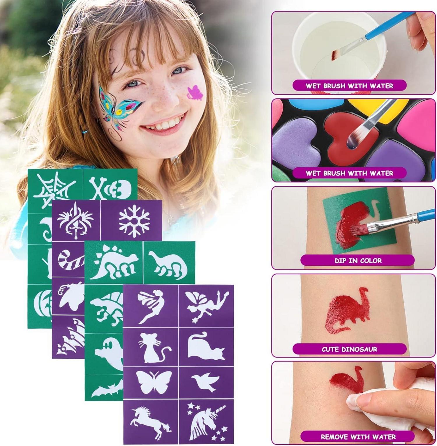 Kinderschminke Set 20 Farben Wasserbasis Halloween Schablonen Haarkreiden