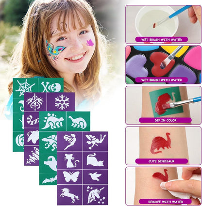 Kinderschminke Set 20 Farben Wasserbasis Halloween Schablonen Haarkreiden