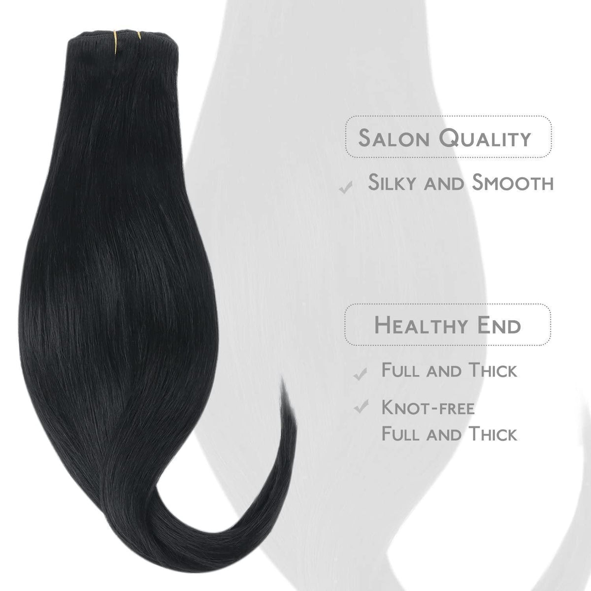 Clip in Echthaar Extensions Schwarz 50cm - 80g