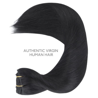 Clip in Echthaar Extensions Schwarz 50cm - 80g