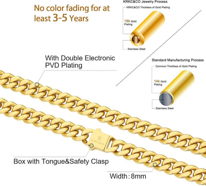 KRKC&CO Panzerkette Herren 18K Gold 8mm Cuban Link Chain 55.9cm Goldip Hop Kette