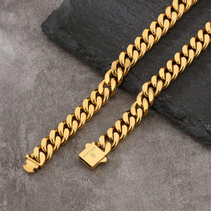 KRKC&CO Herren Panzerkette 18K Gold Cuban Chain 55.9cm 8mm Silber Hip Hop