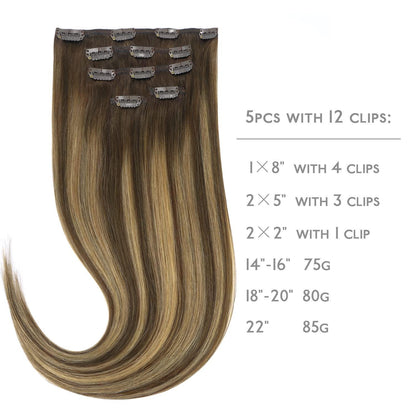 Clip-in Haarverlängerung Echthaar Balayage Schoko-Karamell