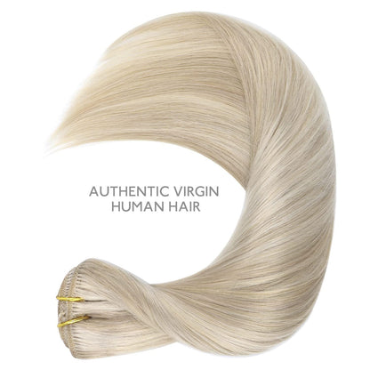Echthaar Clip-in Extensions Aschblond Highlights Platinblond 35cm