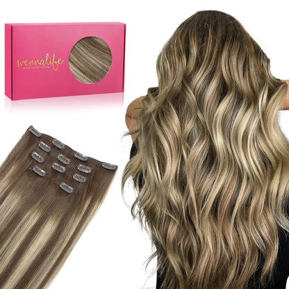 Clip-in Echthaarverlängerung Balayage Schoko-Blond 50cm