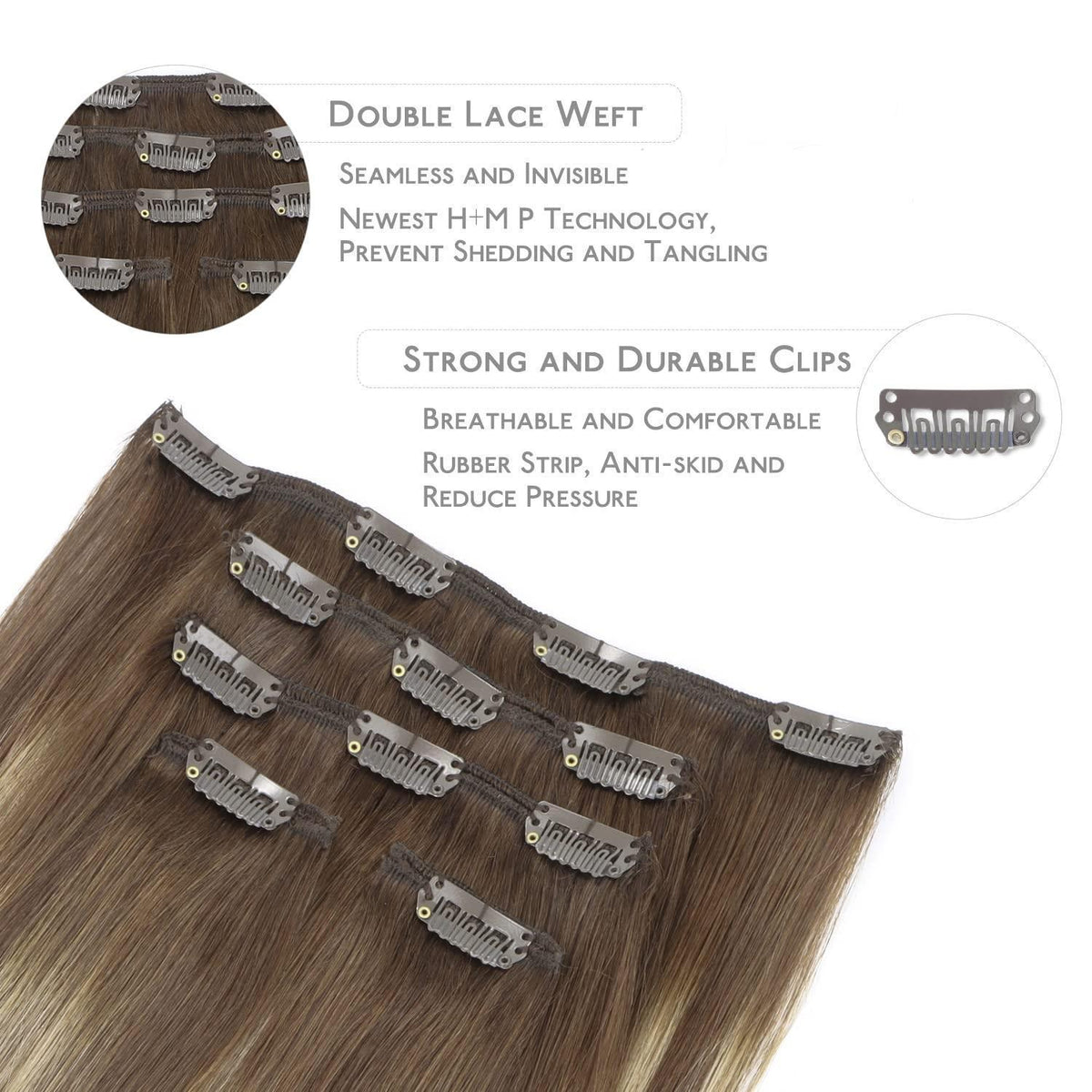 Clip-in Echthaarverlängerung Balayage Schoko-Blond 50cm