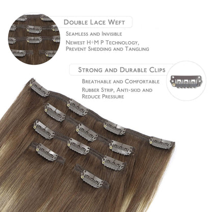 Clip-in Echthaarverlängerung Balayage Schoko-Blond 50cm