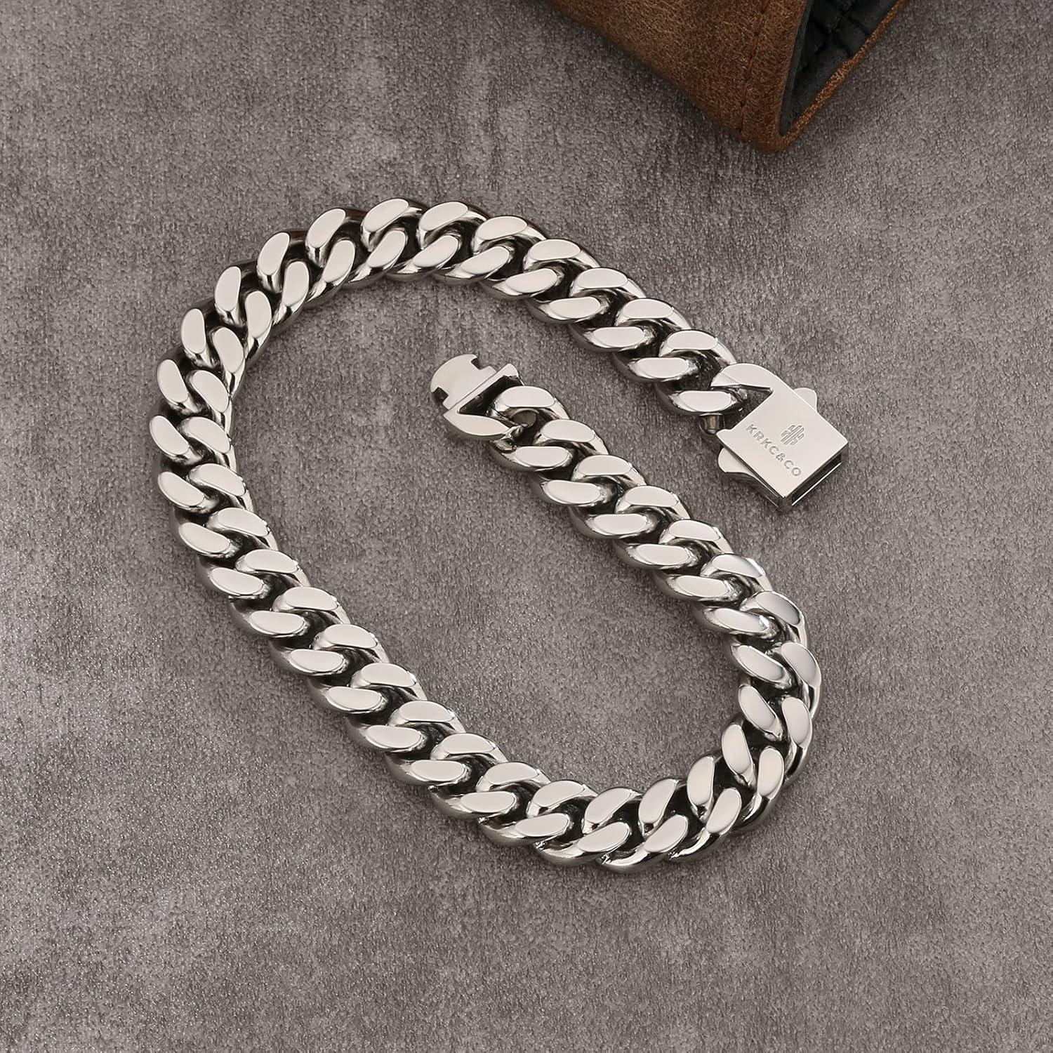 KRKC&CO Cuban Armband Herren 8mm Gold beschichtet Panzerkette Edelstahl Silber 17,8cm