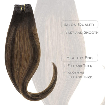 Clip-in Haarverlängerung Echthaar Balayage Dunkelbraun-Kastanienbraun