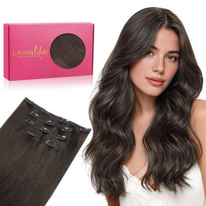Echthaar Clip-in Extensions Dunkelbraun 45cm - 80g