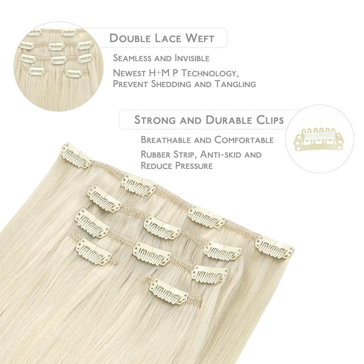 Echthaar Clip-in Extensions Platinblond 50cm - 80g