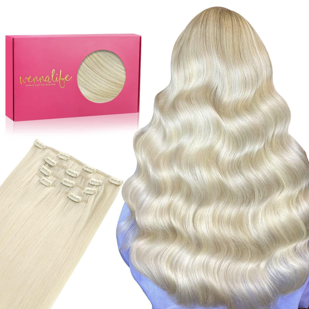 Echthaar Clip-in Extensions Platinblond 55cm - 85g
