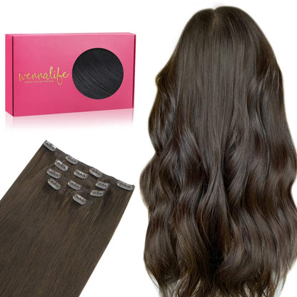 Clip-in Echthaarverlängerung Dunkelbraun 40cm - 75g