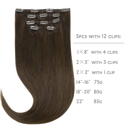 Clip-in Echthaarverlängerung Dunkelbraun 40cm - 75g