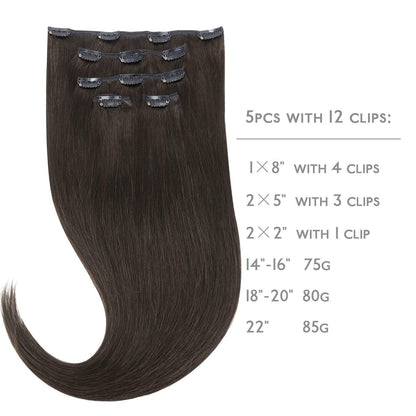 Echthaar Clip-in Extensions Dunkelbraun 50cm - 80g