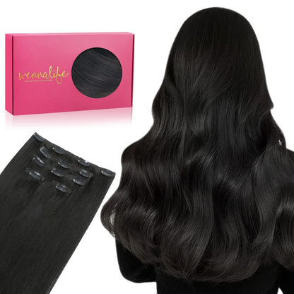Echthaar Clip-in Extensions Schwarz 50cm - 80g