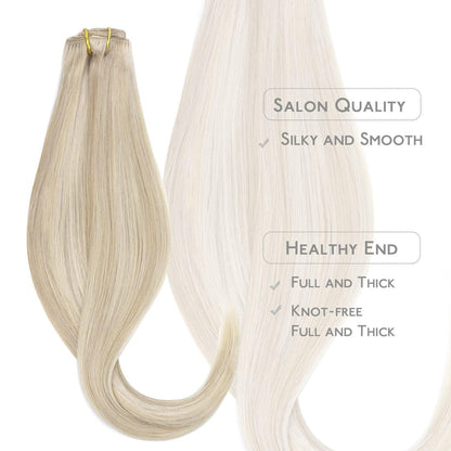 Echthaar Clip-in Extensions Aschblond Highlights Platinblond 55cm