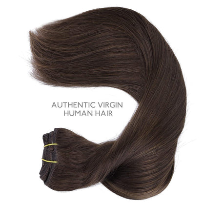 Clip-in Haarverlängerung Echthaar 35cm Dunkelbraun/Hellbraun