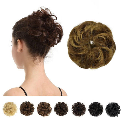 Lockiges Echthaar-Haarteil Haargummi für Damen - Braun Blond