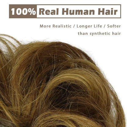 Lockiges Echthaar-Haarteil Haargummi für Damen - Braun Blond