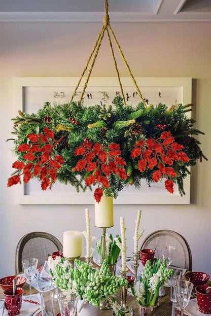 6er Set Kunstzweige Weihnachtsdeko Glitzernde Eichenblätter 58CM Rot