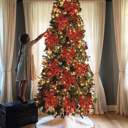 Kunstzweig Weihnachtsdeko Eichenblätter Glitzernd 6er Set 58CM Rot