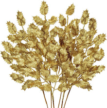 6er Set Kunstzweig Weihnachtsdeko Glitzernde Eichenblätter 58CM Gold