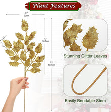 6er Set Weihnachtsdeko Kunstzweige Glitzernde Eichenblätter