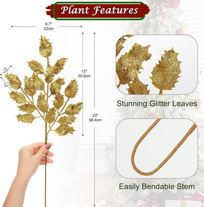 6er Set Weihnachtsdeko Kunstzweige Glitzernde Eichenblätter