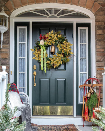 6er Set Kunstzweige Weihnachtsdeko Eichenblätter gold glitzernd 58cm