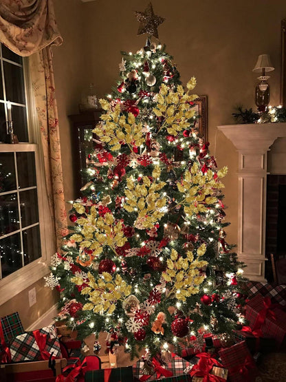 6er Set Weihnachtsdeko Kunstzweig Glitzernde Eichenblätter 58CM Gold