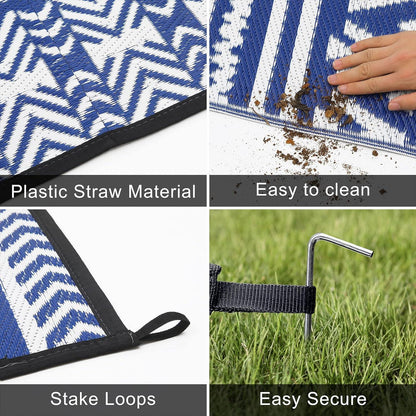 Outdoor Teppich Wetterfest 180x270cm Blau Kunststoff Garten