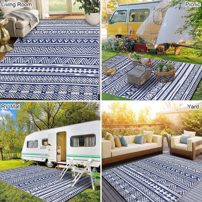Wetterfester Outdoor Teppich 180x270cm Blau Balkon Garten Kunststoff Außenteppich