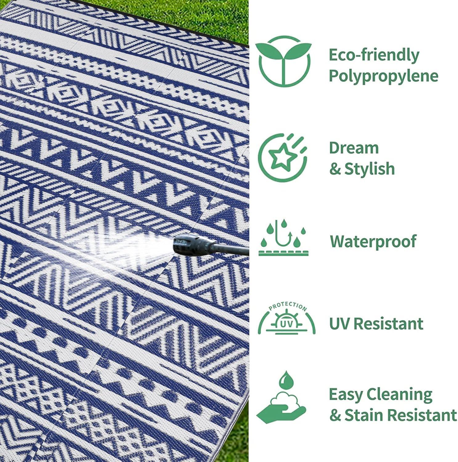 Wetterfester Outdoor Teppich 180x270cm Blau Balkon Garten Kunststoff Außenteppich