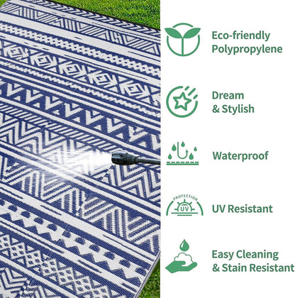 Wetterfester Outdoor Teppich 180x270cm Blau Balkon Garten Kunststoff Außenteppich