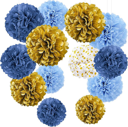 Pompons und Lampions Set, Ozeanlicht Deko, 13-teilig