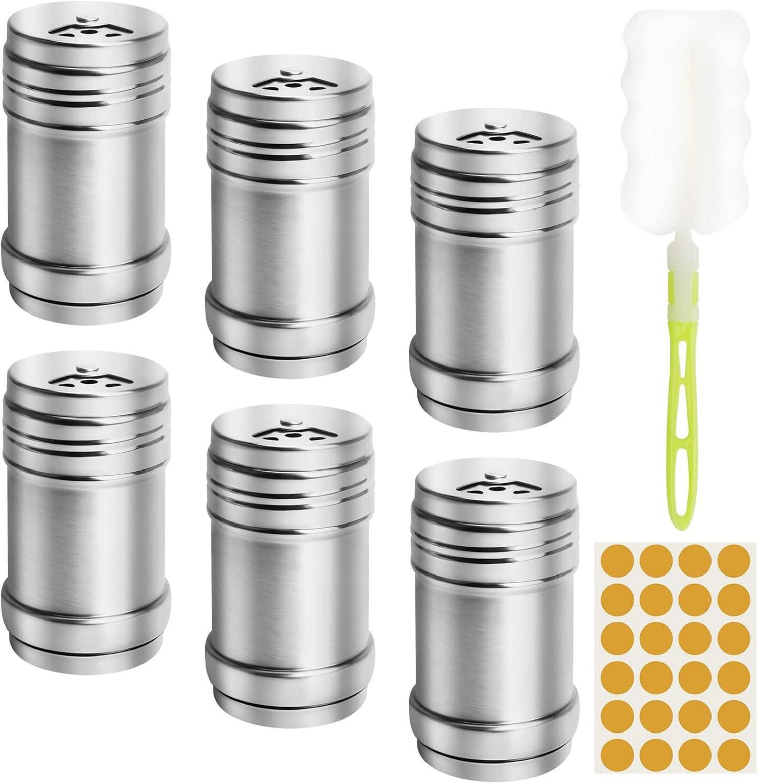 Gewürzdosen Set Edelstahl Aromadicht 6tlg mit Etiketten & Bürste
