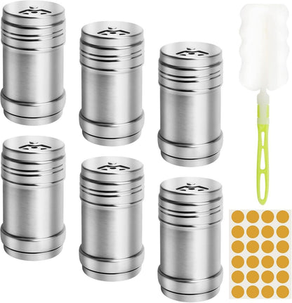 Gewürzdosen Set Edelstahl Aromadicht 6tlg mit Etiketten & Bürste