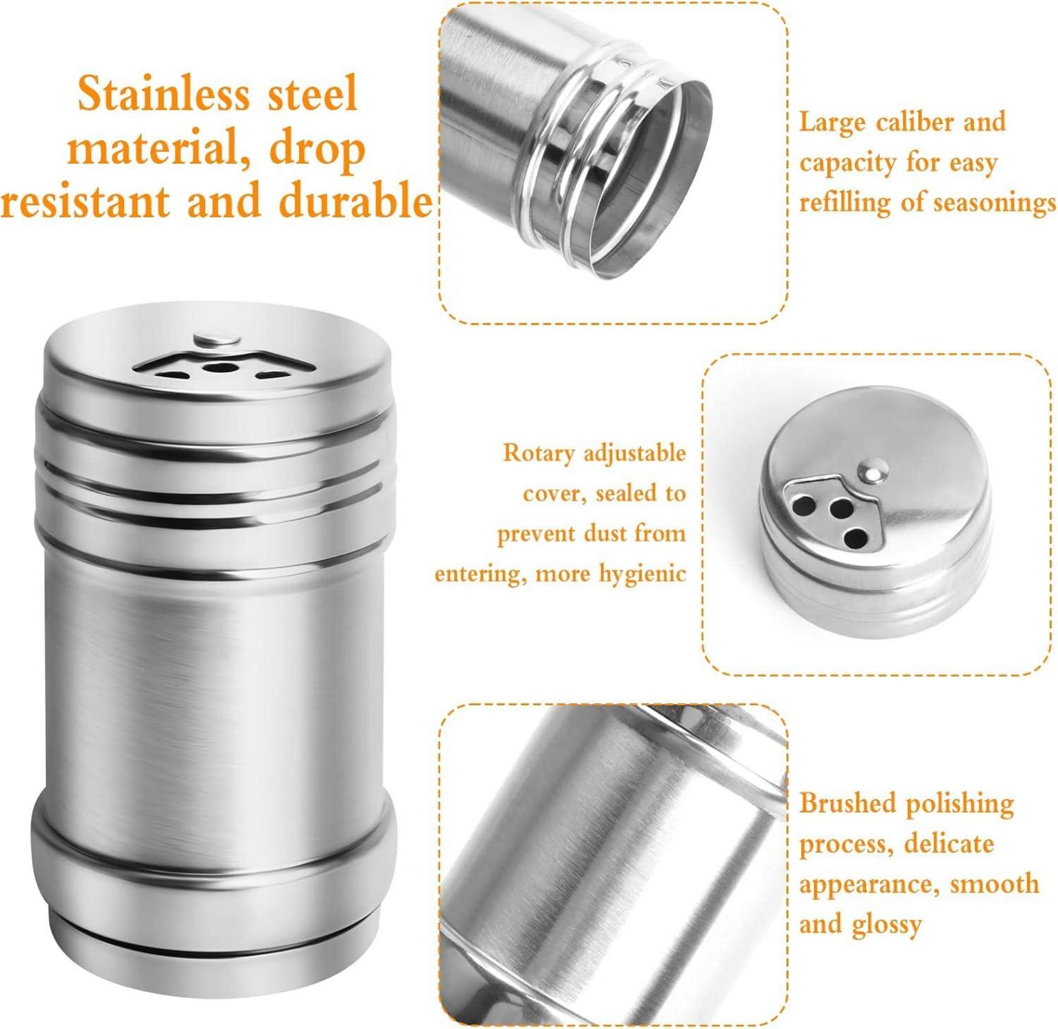 Bubuyun 6er Set Edelstahl Gewürzdosen mit Etiketten, Bürste & drehbarem Deckel