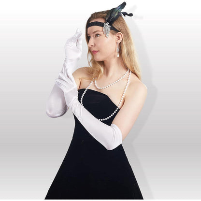 Lange Satin Handschuhe 20er Jahre Flapper Weiß